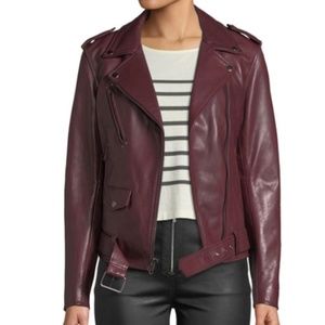 7 For All Mankind Zip-Front Leather Biker Jacket